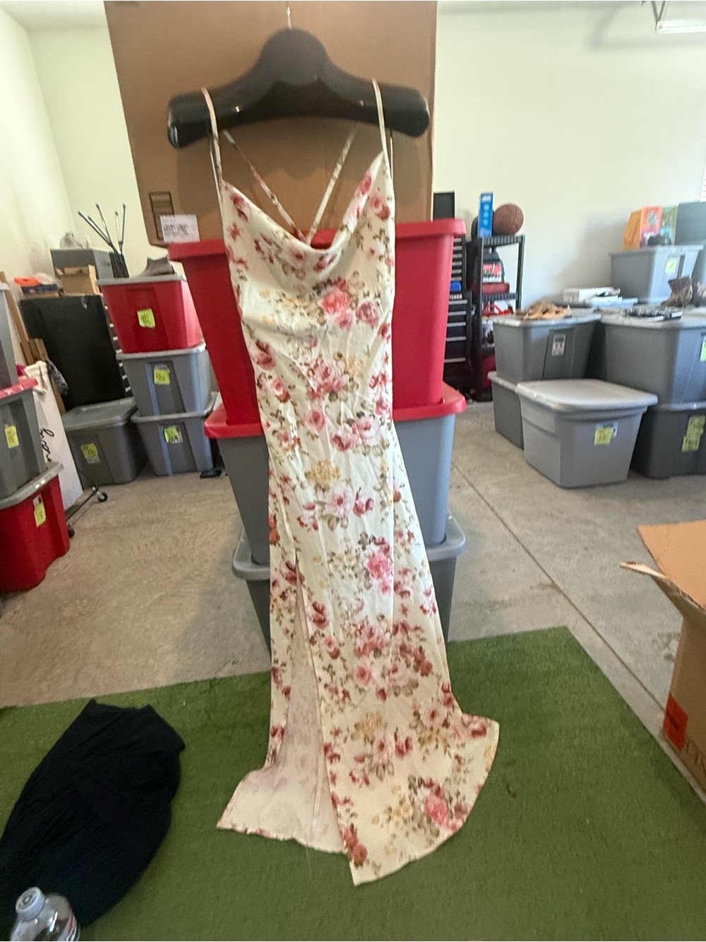 Floral Slip Maxi Dress - Cream with Pink Roses p56